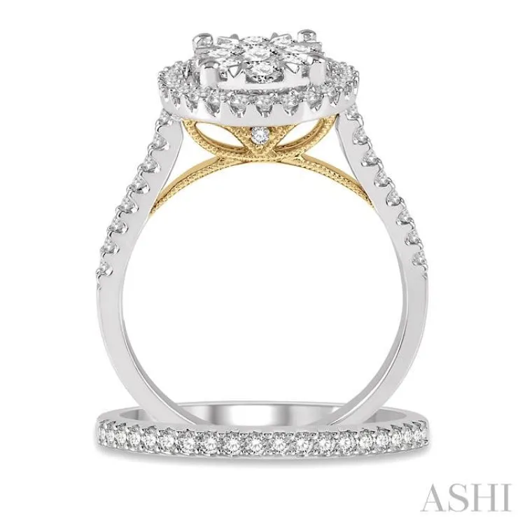 1 1/5 Ctw Lovebright Diamond Wedding Set in 14K With 1 Ctw Oval Shape Engagement Ring in White and Yellow Gold and 1/5 Ctw Wedding Band in White Gold