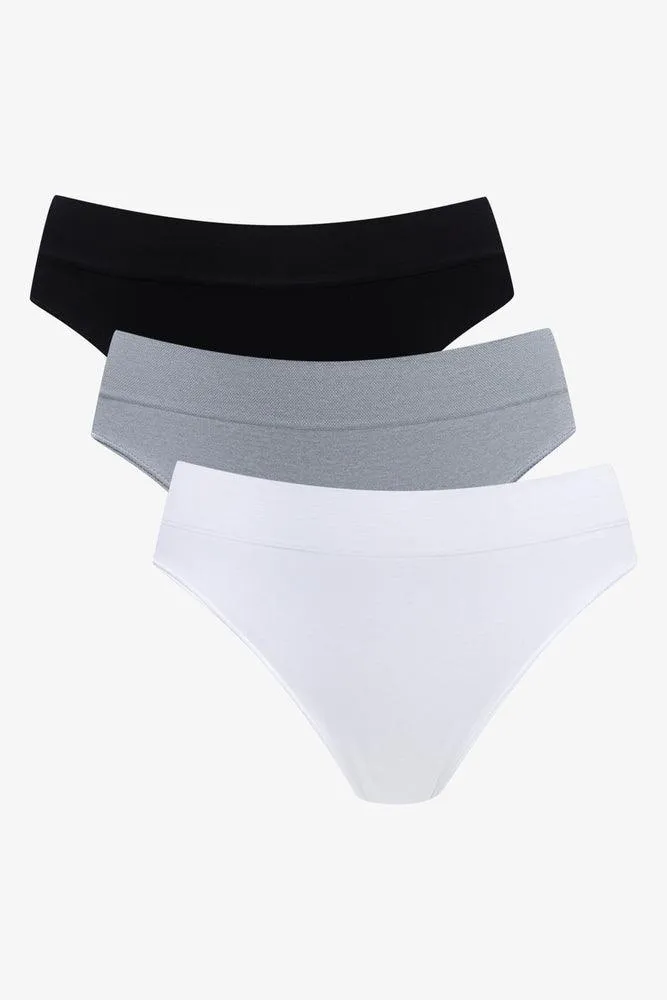 3 Pack Seam-Free Brazilian Panties Grey, White & Black