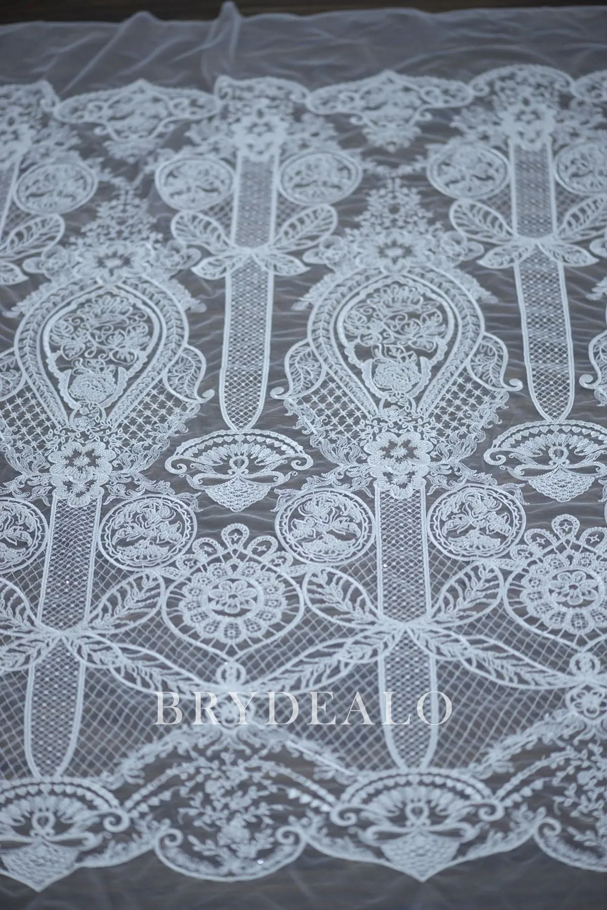 Abstract Beaded Double Border Bridal Lace Fabric