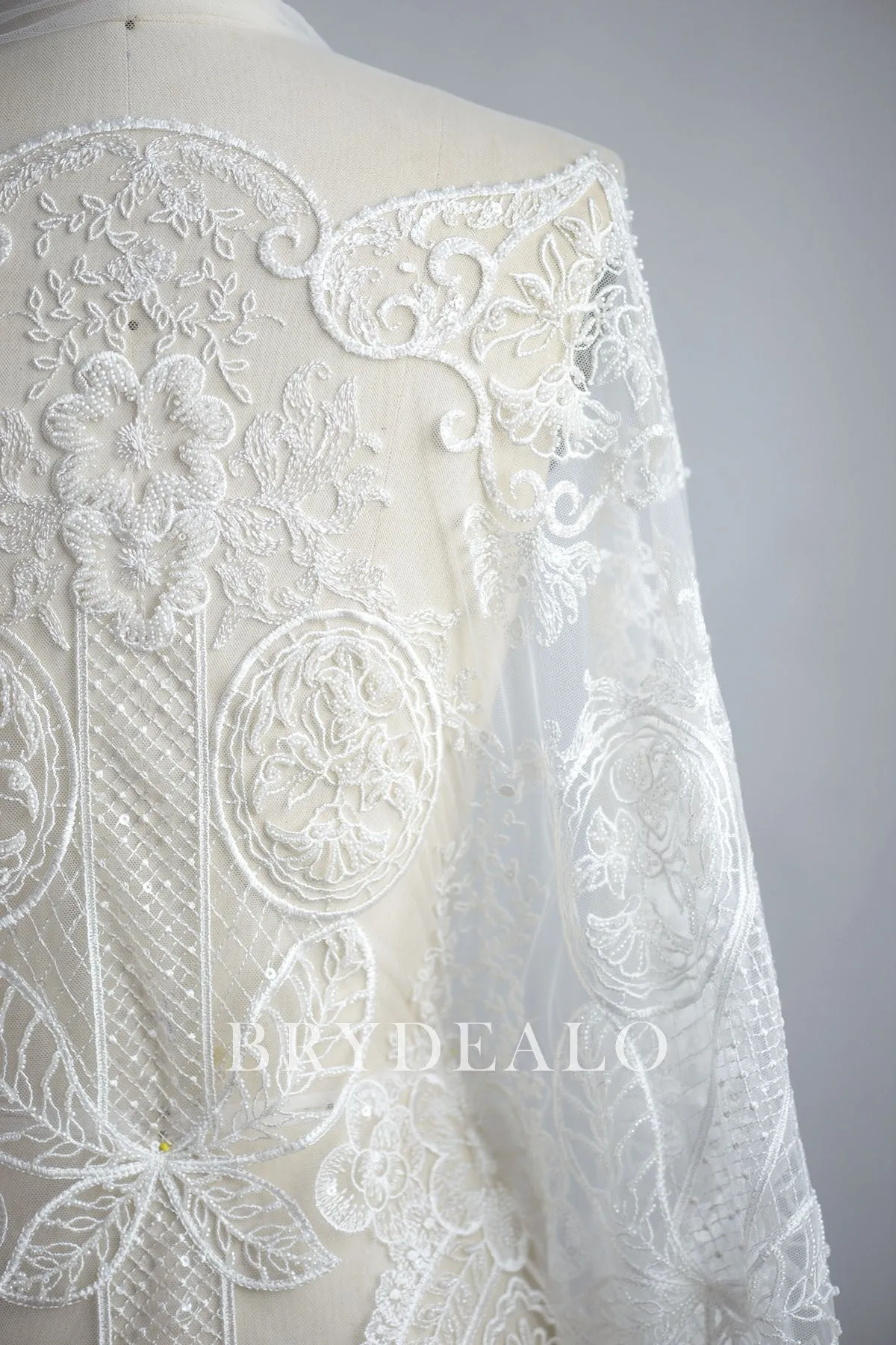 Abstract Beaded Double Border Bridal Lace Fabric