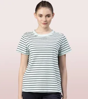 Active Cotton Tee -Stripes | Yarn Dyed Stripe Short Sleeve Anti-Odour Cotton Tee With Graphic