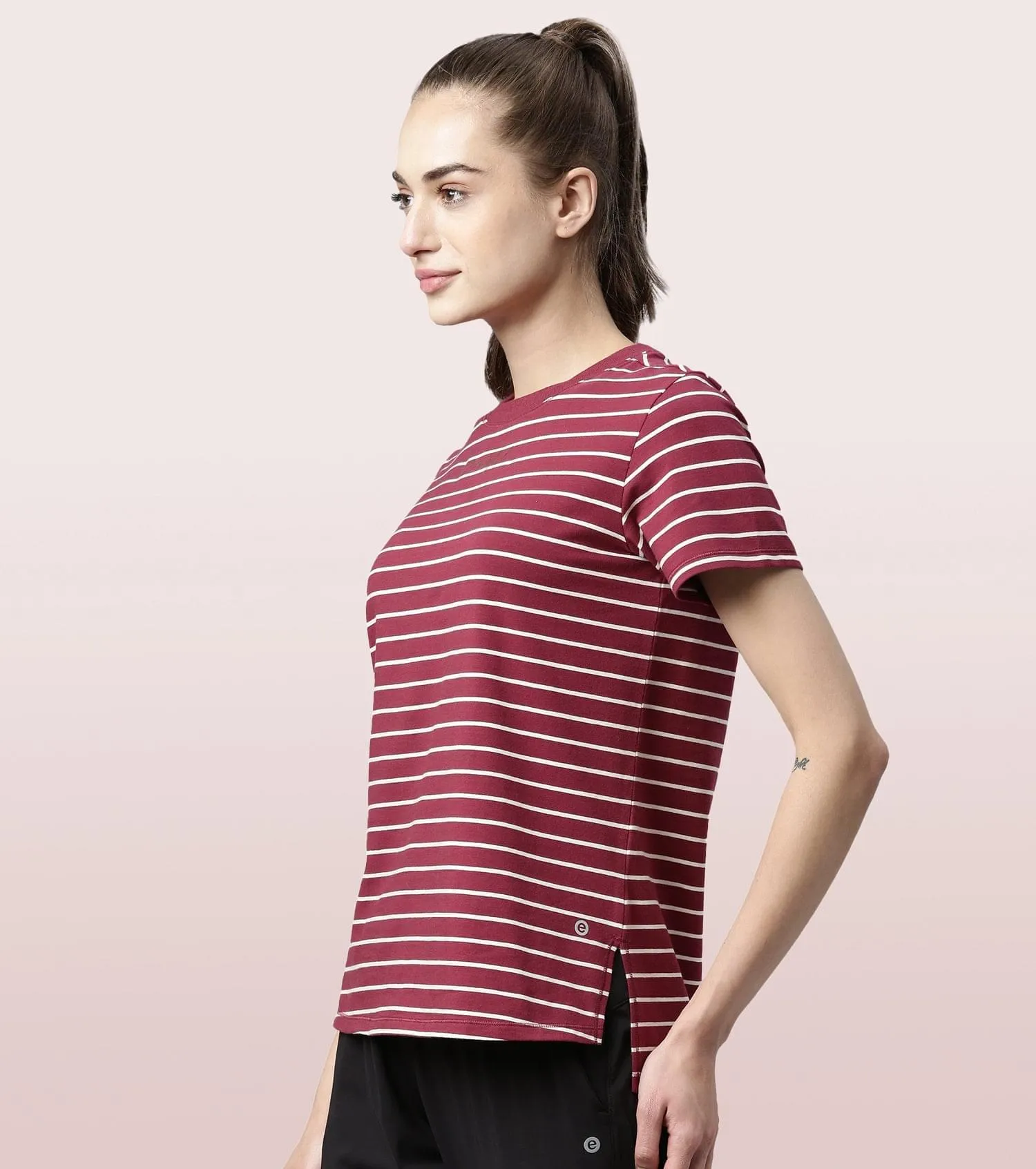 Active Cotton Tee -Stripes | Yarn Dyed Stripe Short Sleeve Anti-Odour Cotton Tee With Graphic