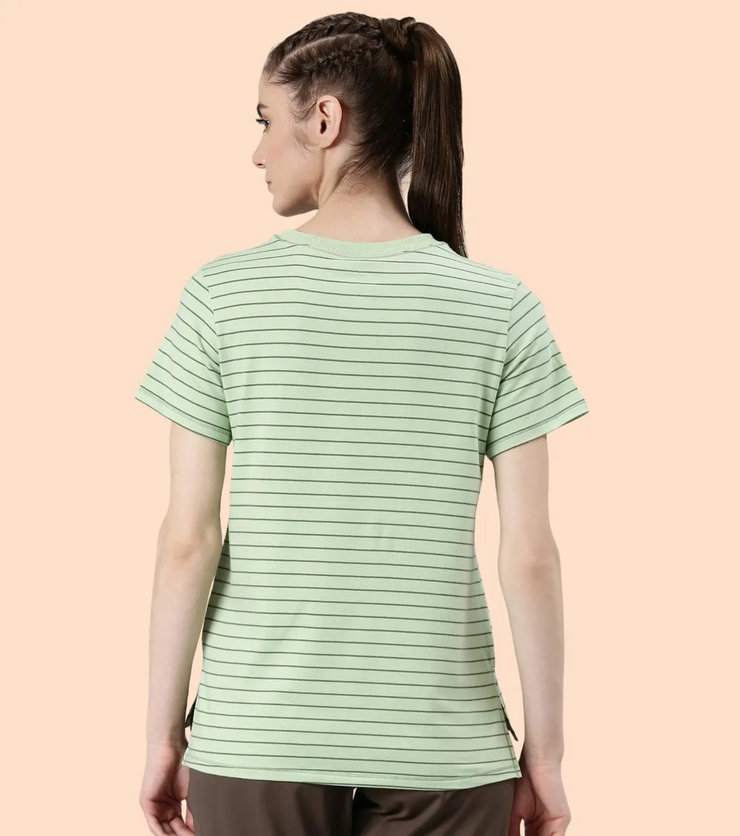 Active Cotton Tee -Stripes | Yarn Dyed Stripe Short Sleeve Anti-Odour Cotton Tee With Graphic