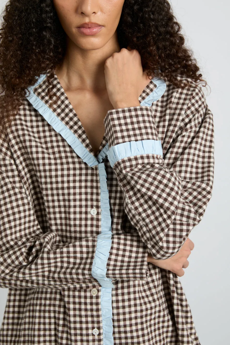 antonia pj set- brown gingham