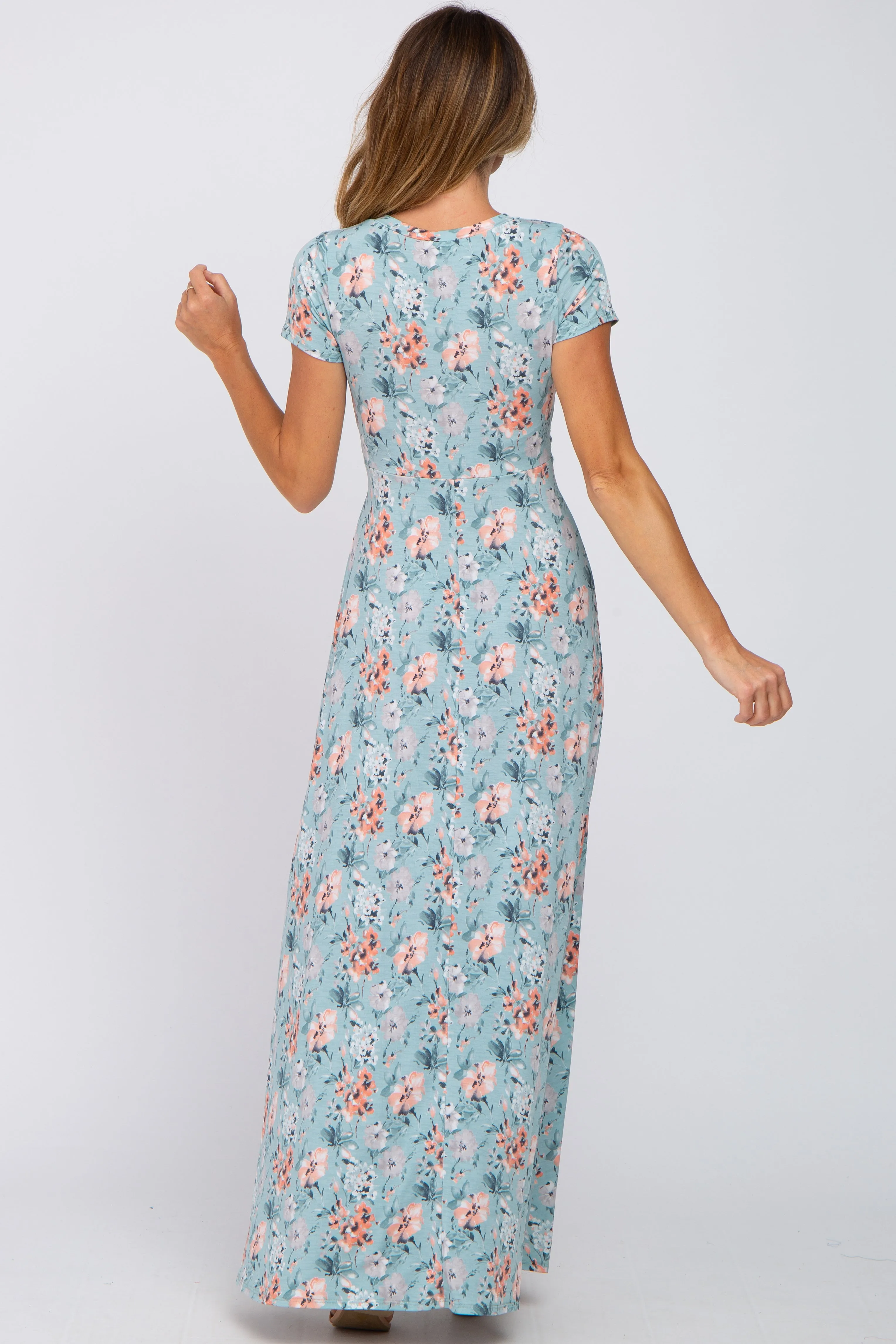 Aqua Floral Twist Maxi Dress