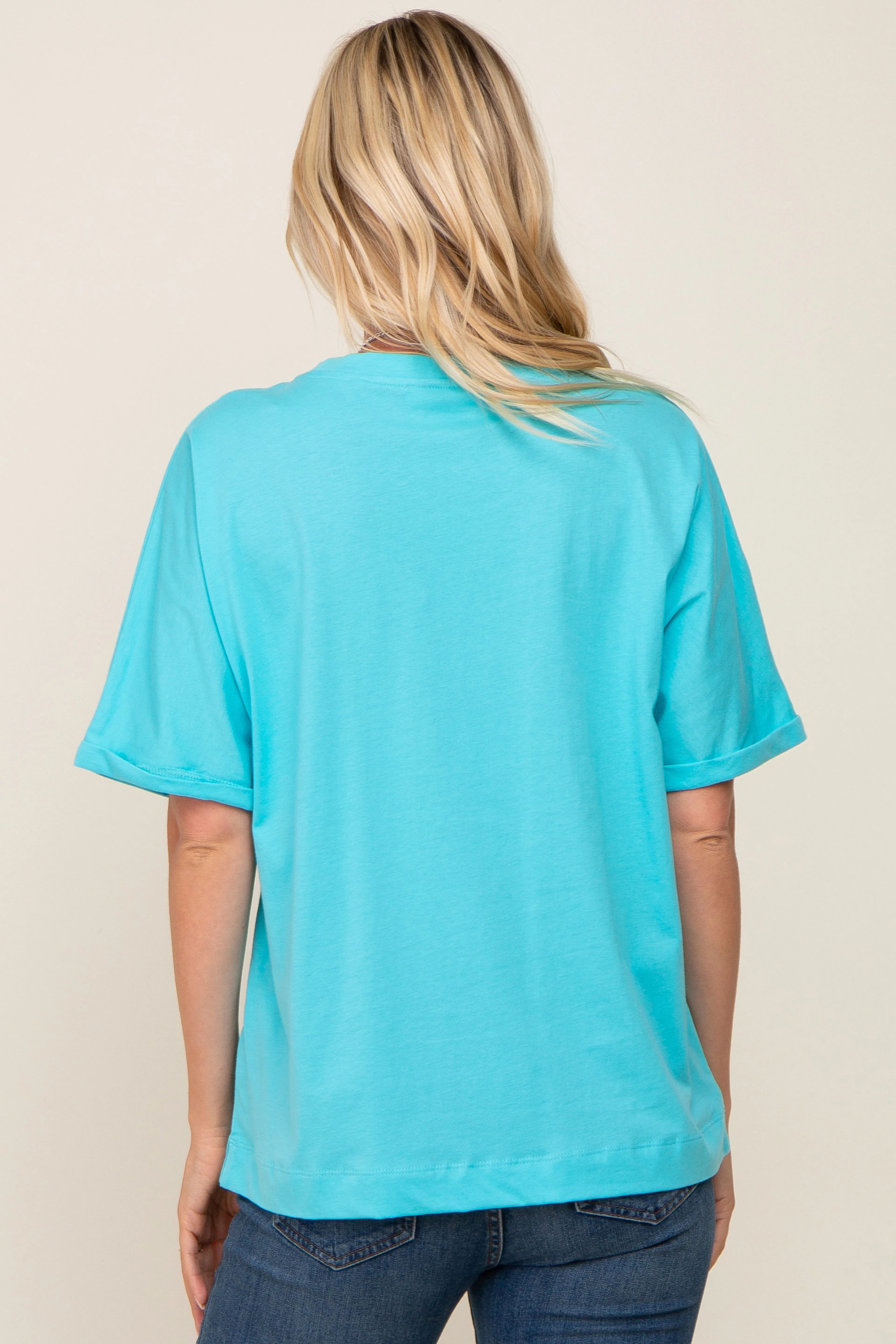 Aqua Oversized Rolled Short Sleeve Top