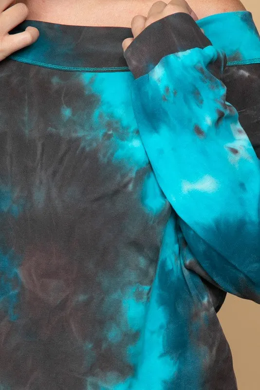 Aqua Tie Dye Off Shoulder Sweatshirt