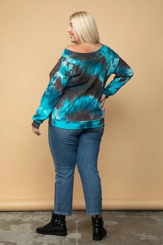 Aqua Tie Dye Off Shoulder Sweatshirt