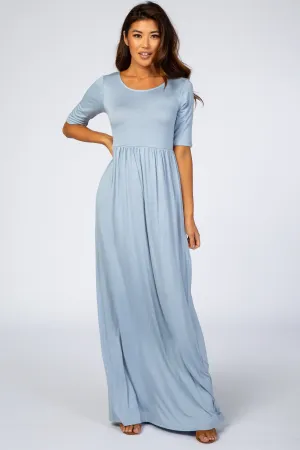 Baby Blue Short Sleeve Maxi Dress