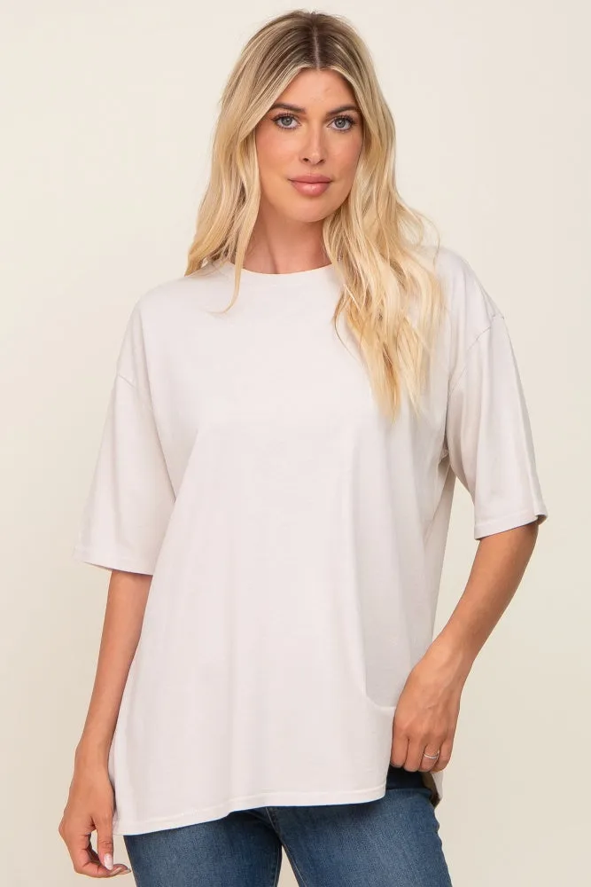 Beige Basic Oversized Maternity T-Shirt