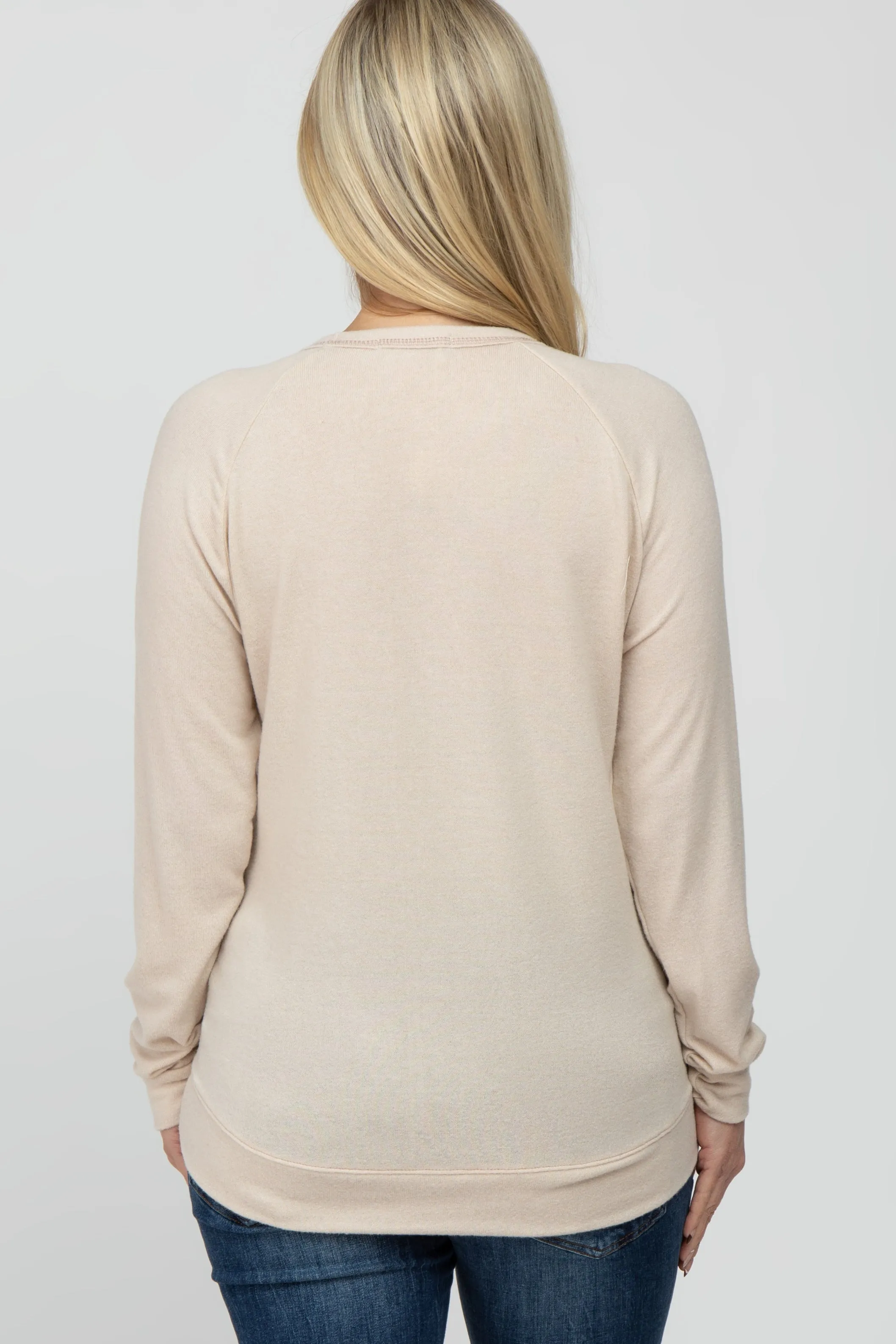 Beige Brushed Long Sleeve Raglan Maternity Top