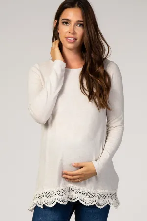 Beige Crochet Trim Crisscross Back Maternity Top