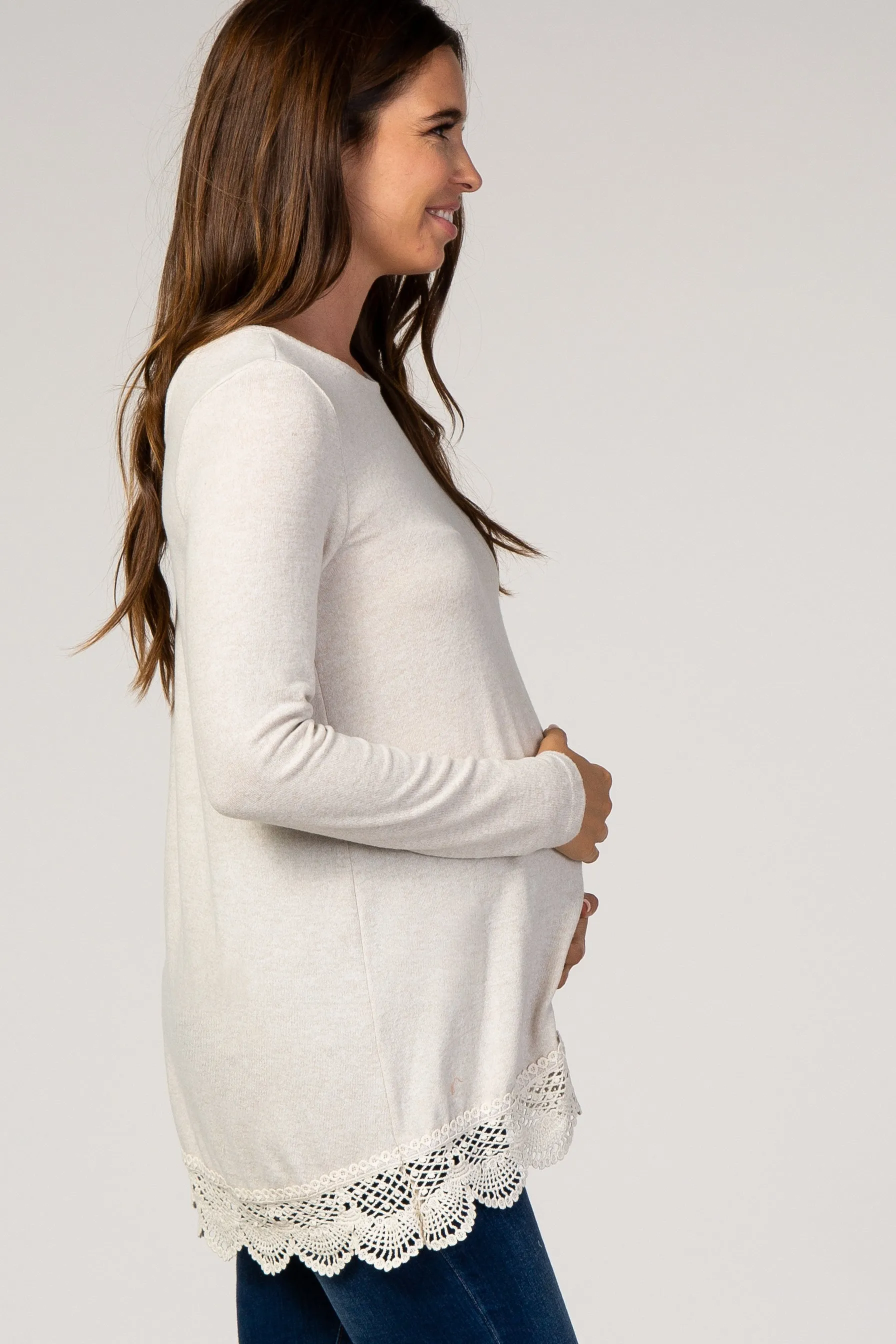 Beige Crochet Trim Crisscross Back Maternity Top