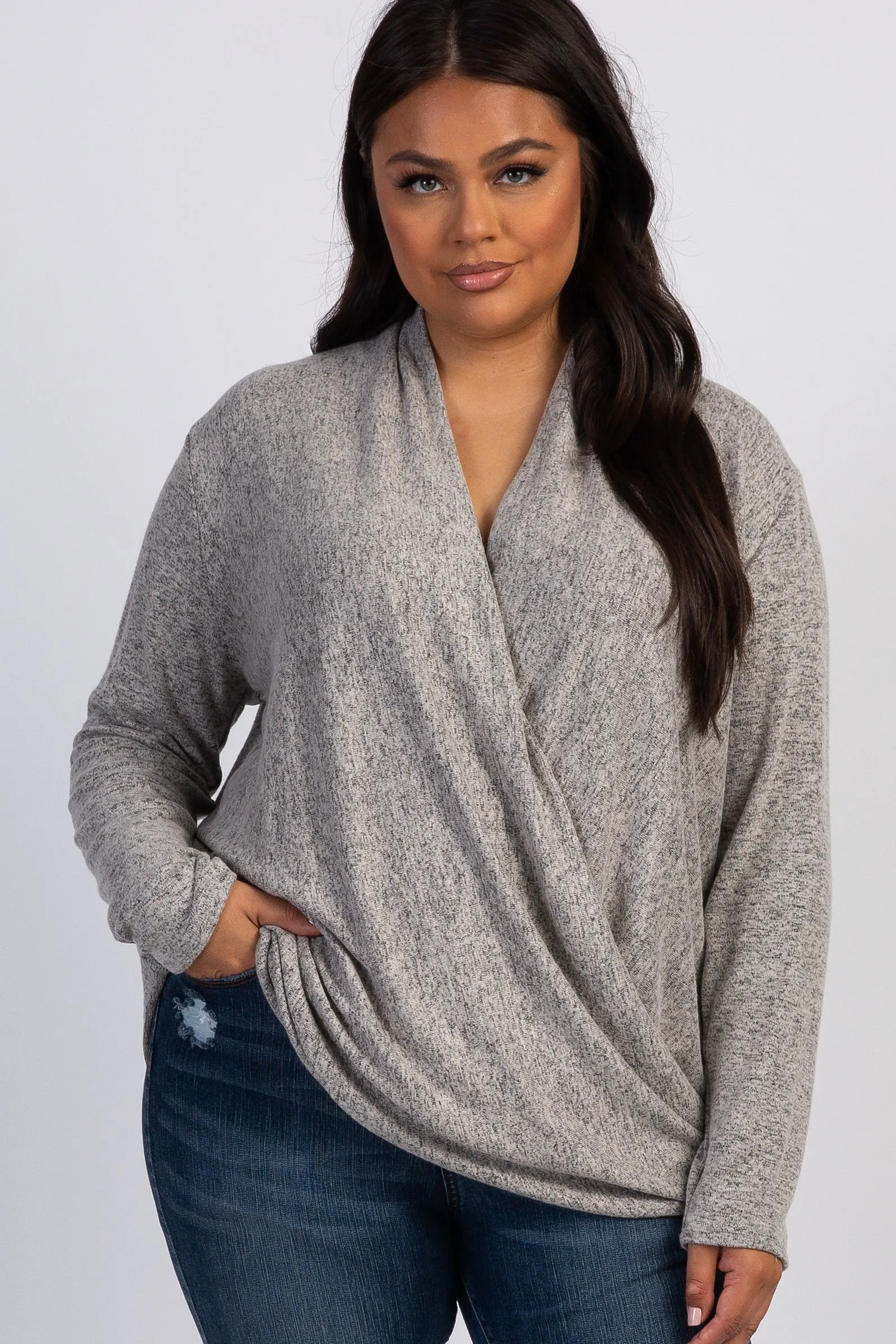 Beige Draped Wrap Plus Nursing Top