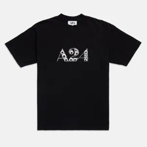 Black Googly Eye Puff Print Logo Tee