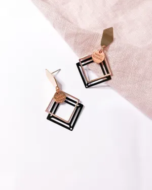 Black Triple Square Lace Earrings