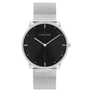 Calvin Klein Silver Mesh Black Dial Unisex Watch - 25200152