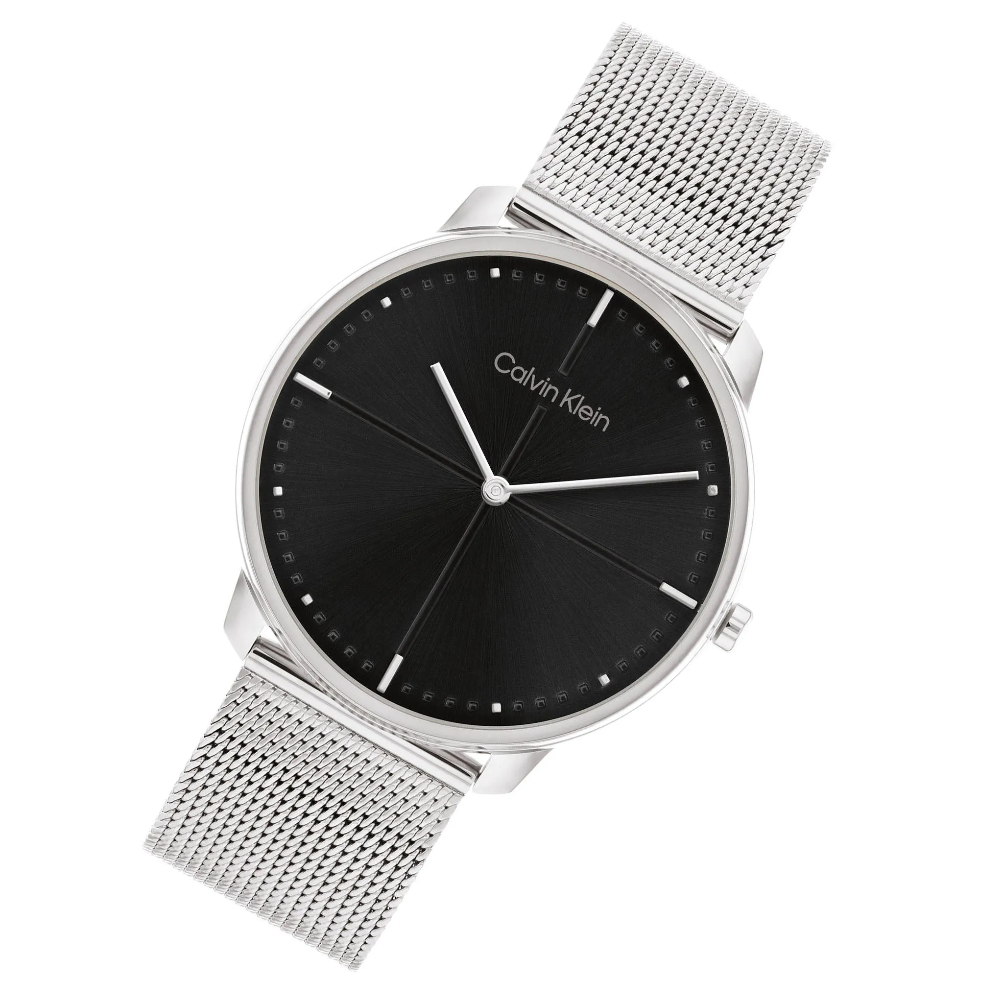 Calvin Klein Silver Mesh Black Dial Unisex Watch - 25200152