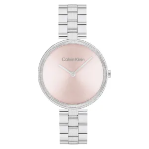 Calvin Klein Silver Steel Light Blush Dial Women's Slim Watch - 25100015