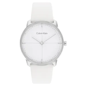 Calvin Klein White Leather Silver Dial Unisex Watch - 25200161