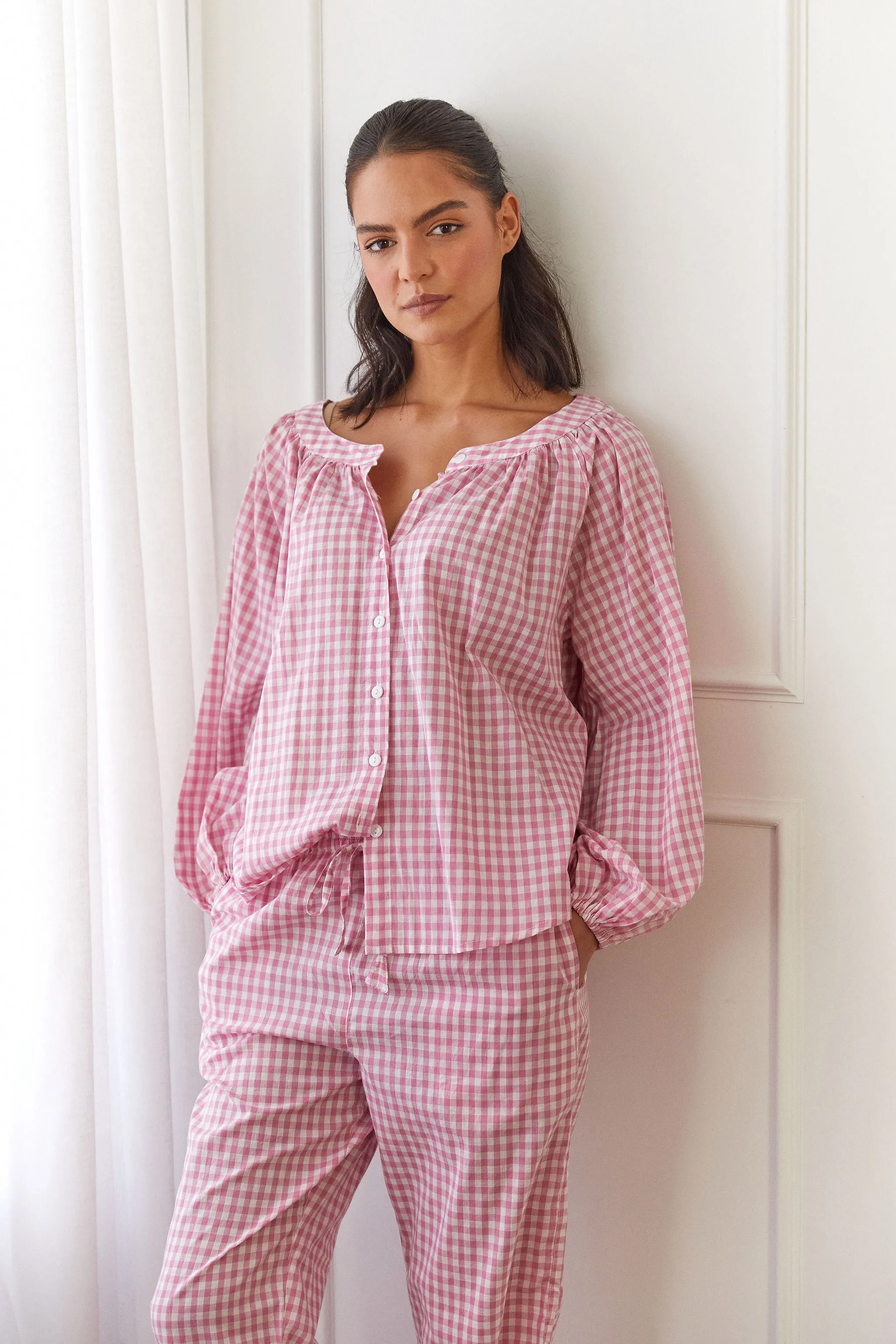 Claire Sleep Set - Long - Cotton - Gingham Berry