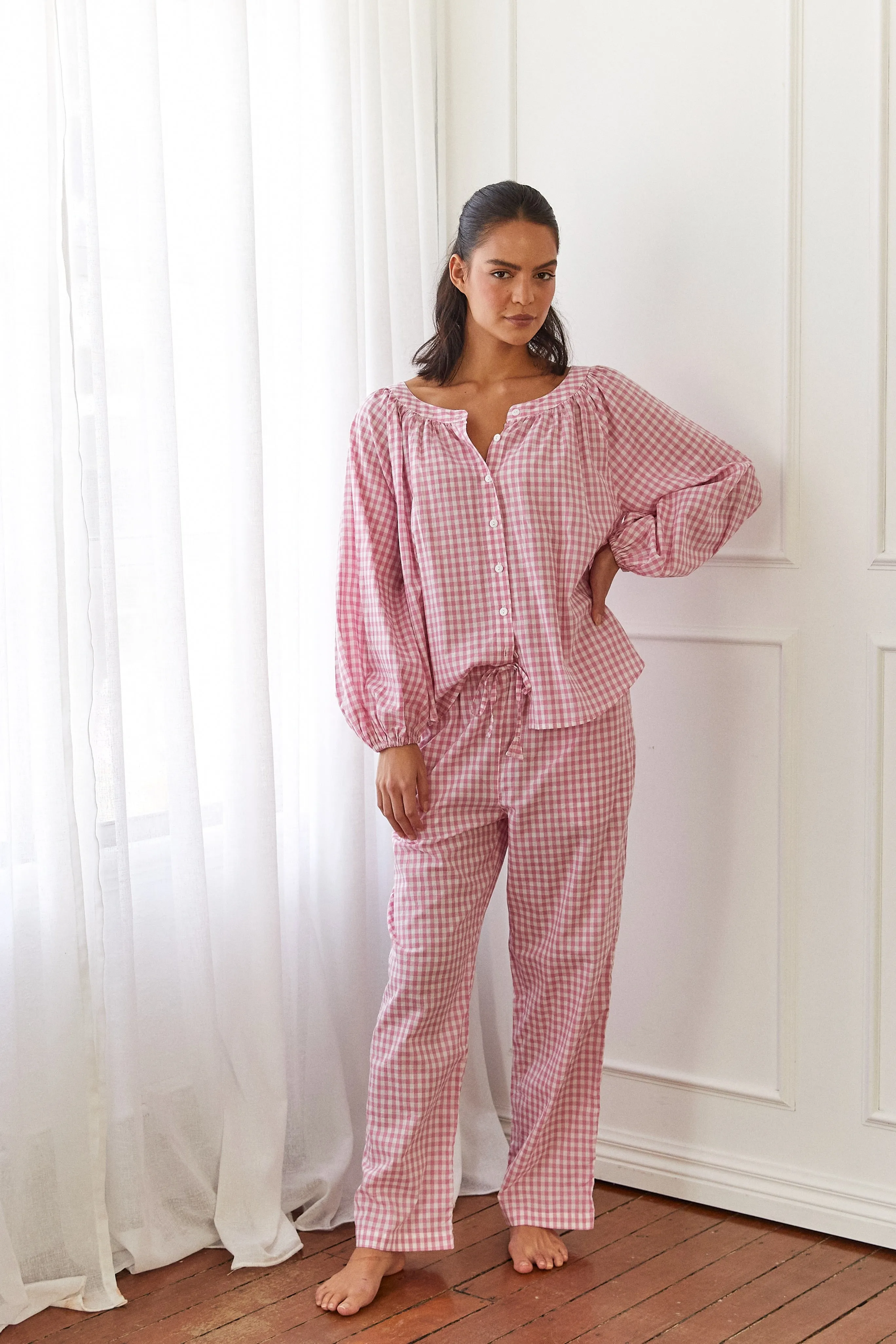 Claire Sleep Set - Long - Cotton - Gingham Berry