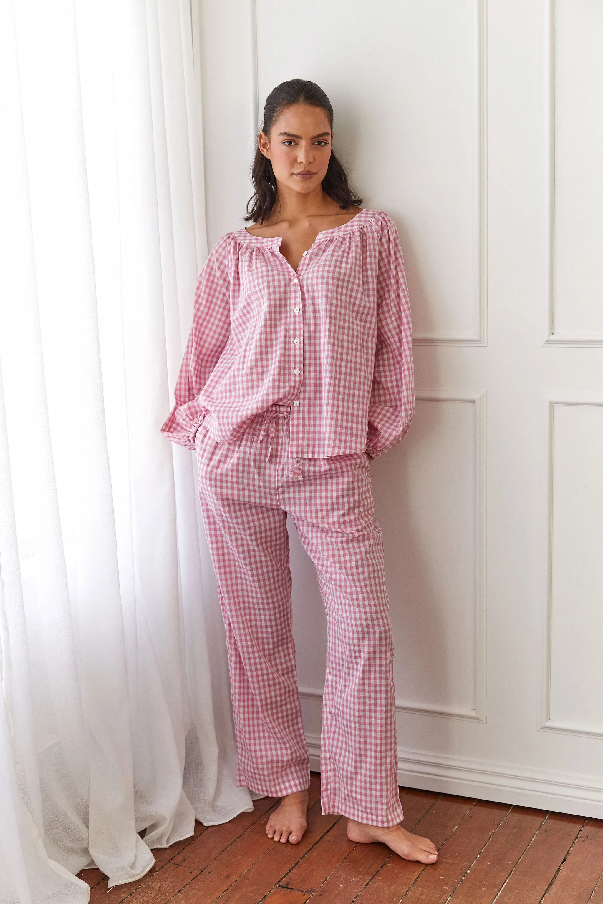 Claire Sleep Set - Long - Cotton - Gingham Berry