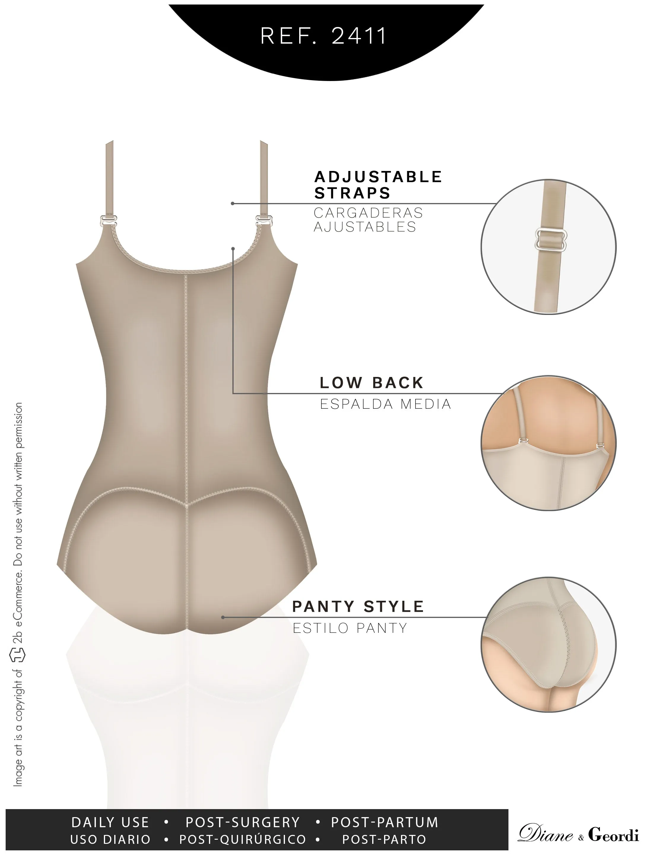 Diane & Geordi 2411 Women's Tummy Control Butt Lifting Bodysuit Postpartum Colombian Girdle Fajas Powernet