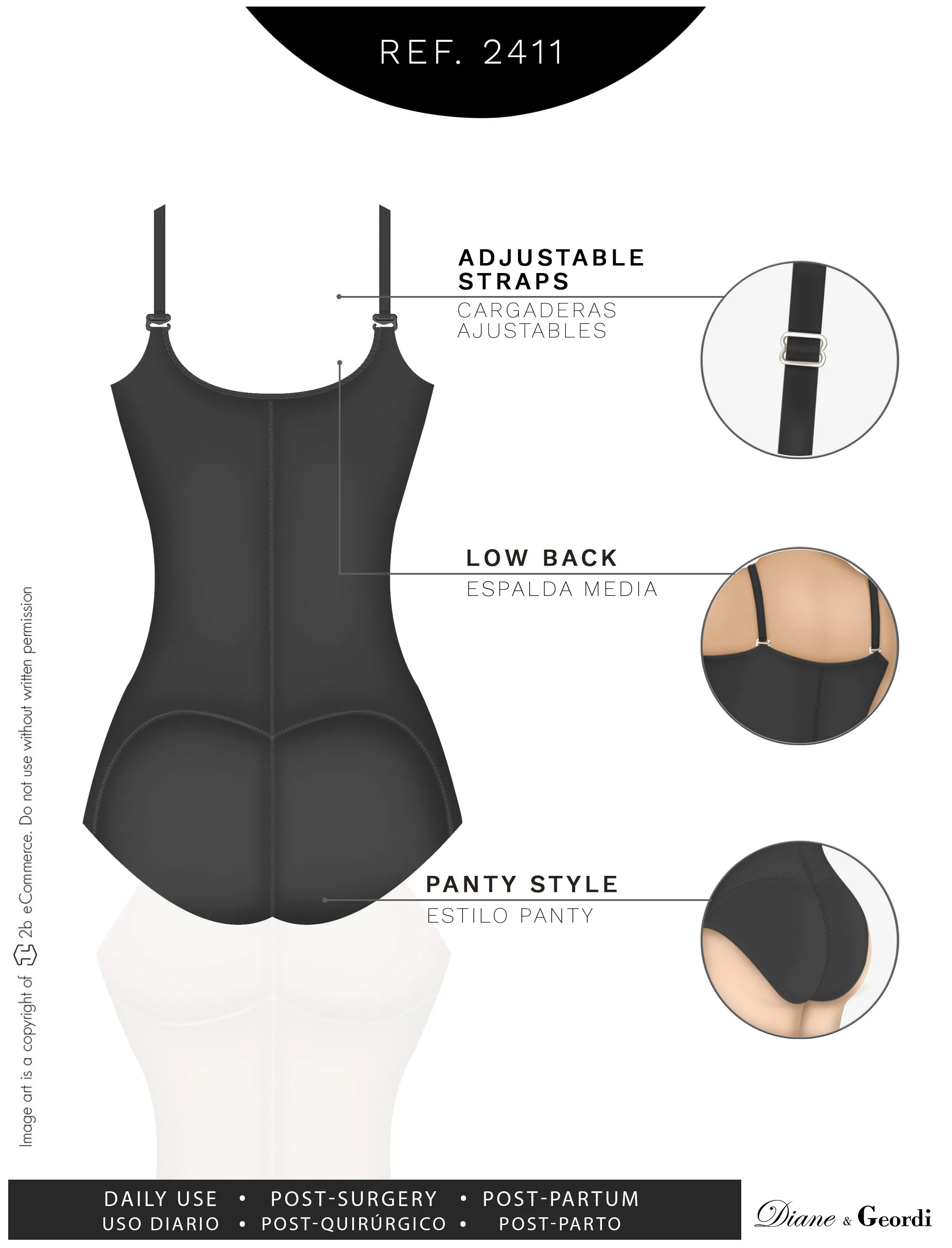 Diane & Geordi 2411 Women's Tummy Control Butt Lifting Bodysuit Postpartum Colombian Girdle Fajas Powernet