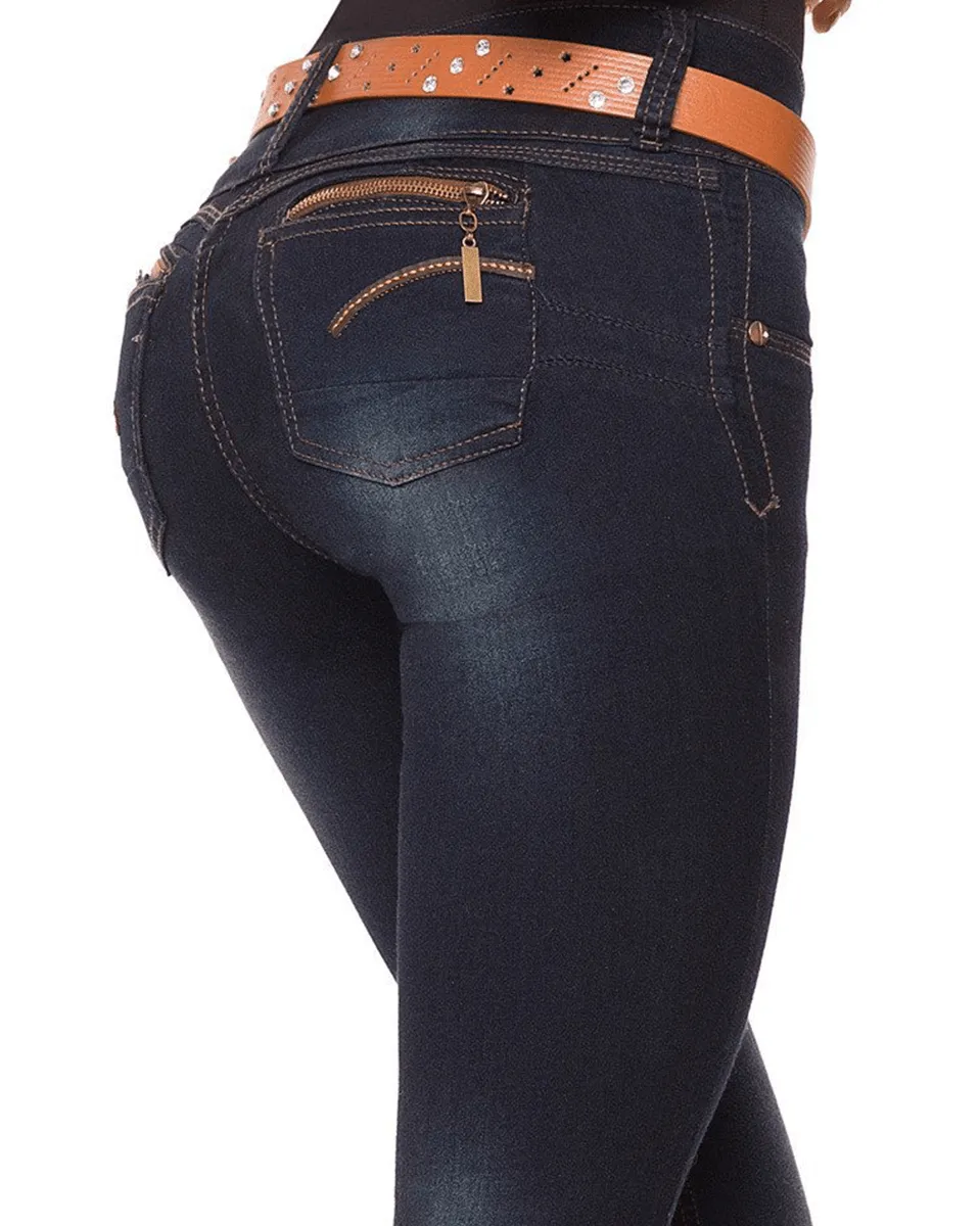 Laty Rose Butt Lifter Blue Denim Jeans - Navy