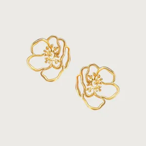 Mini Gold Anemone Flower Earrings