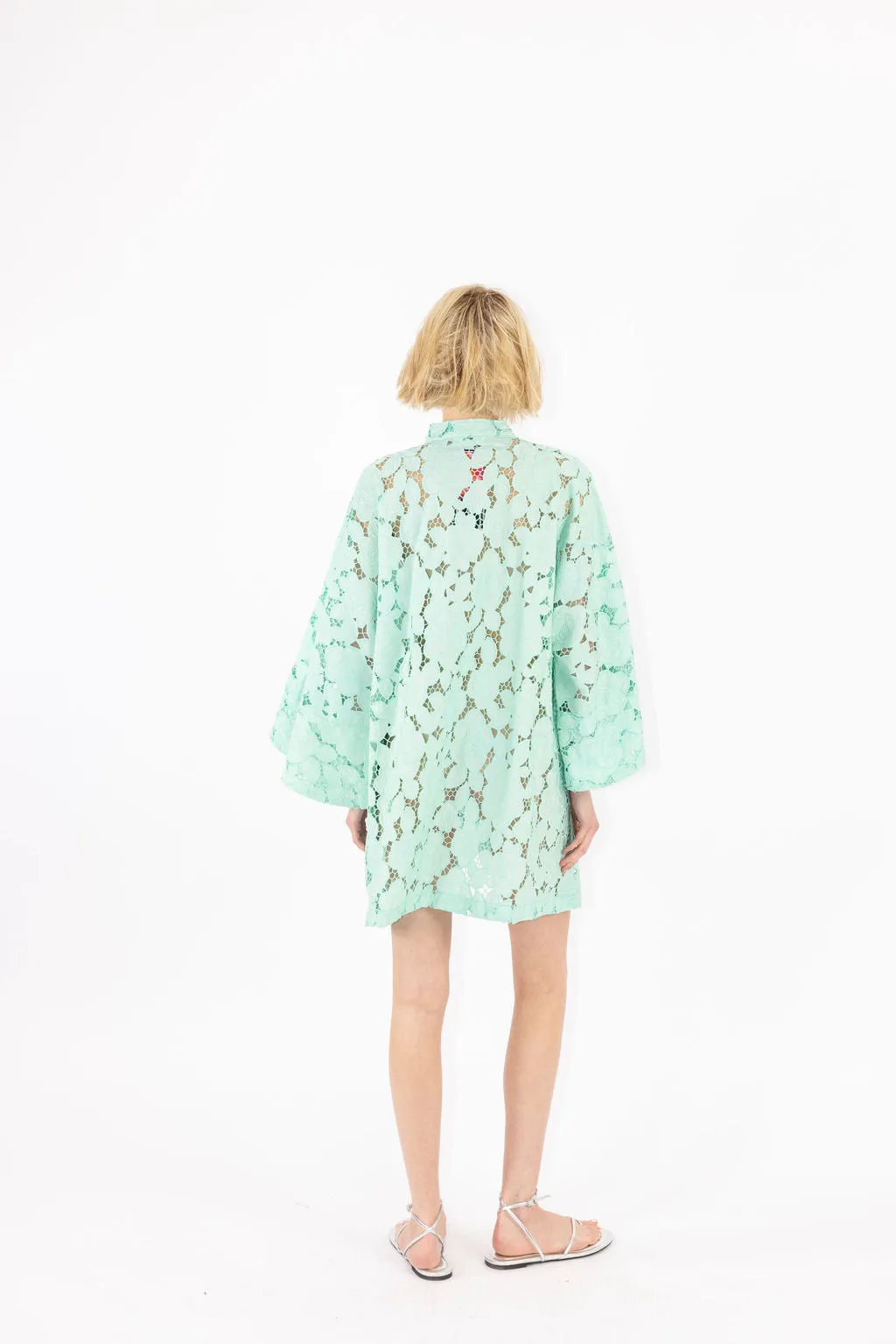 mint rose lace mini caftan