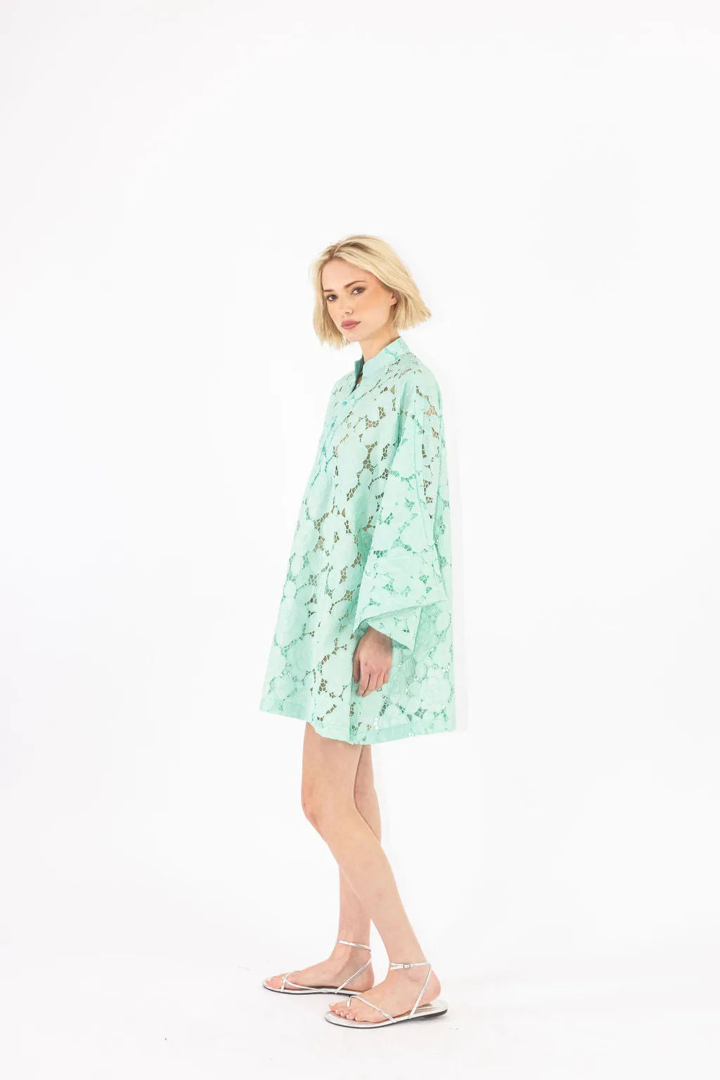 mint rose lace mini caftan