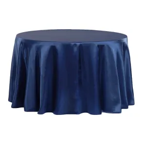 Satin 132" Round Tablecloth - Navy Blue