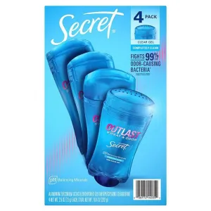 Secret - Outlast Clear Gel Deodorant, Completely Clean - 2.6 Oz - 4 Pack