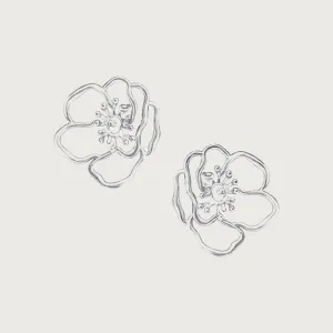 Silver Anemone Flower Earring