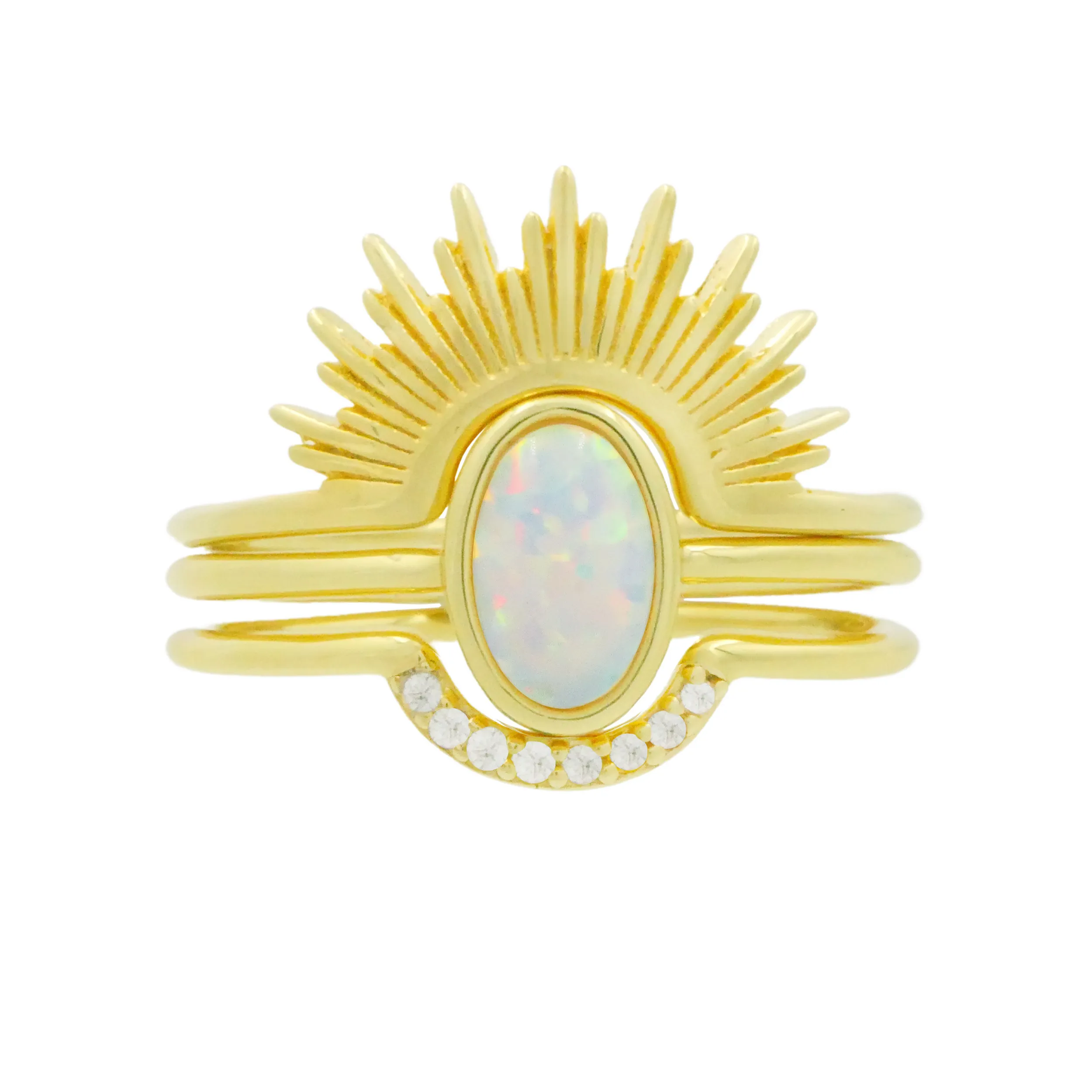 Sunburst Opal and Arch Ring Set