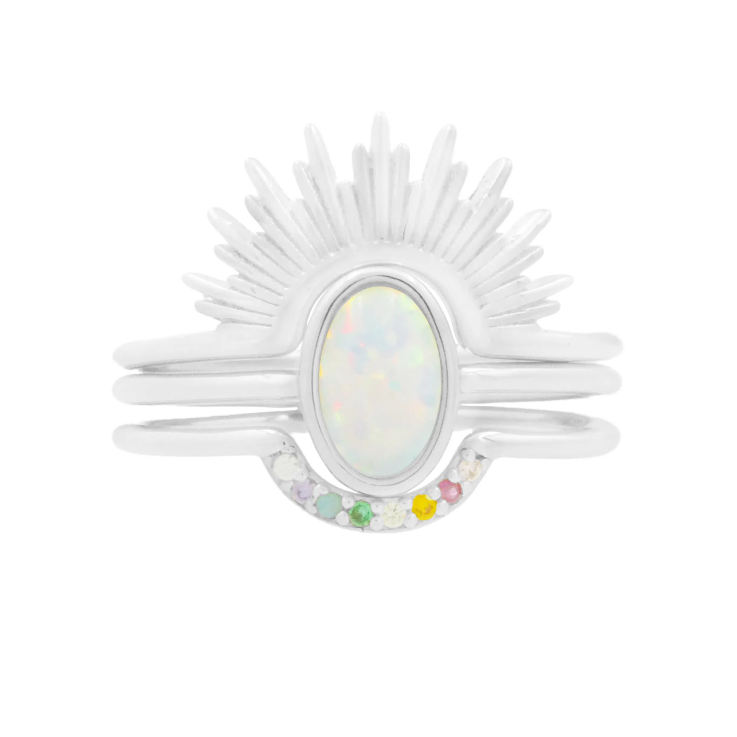 Sunburst Opal and Arch Ring Set