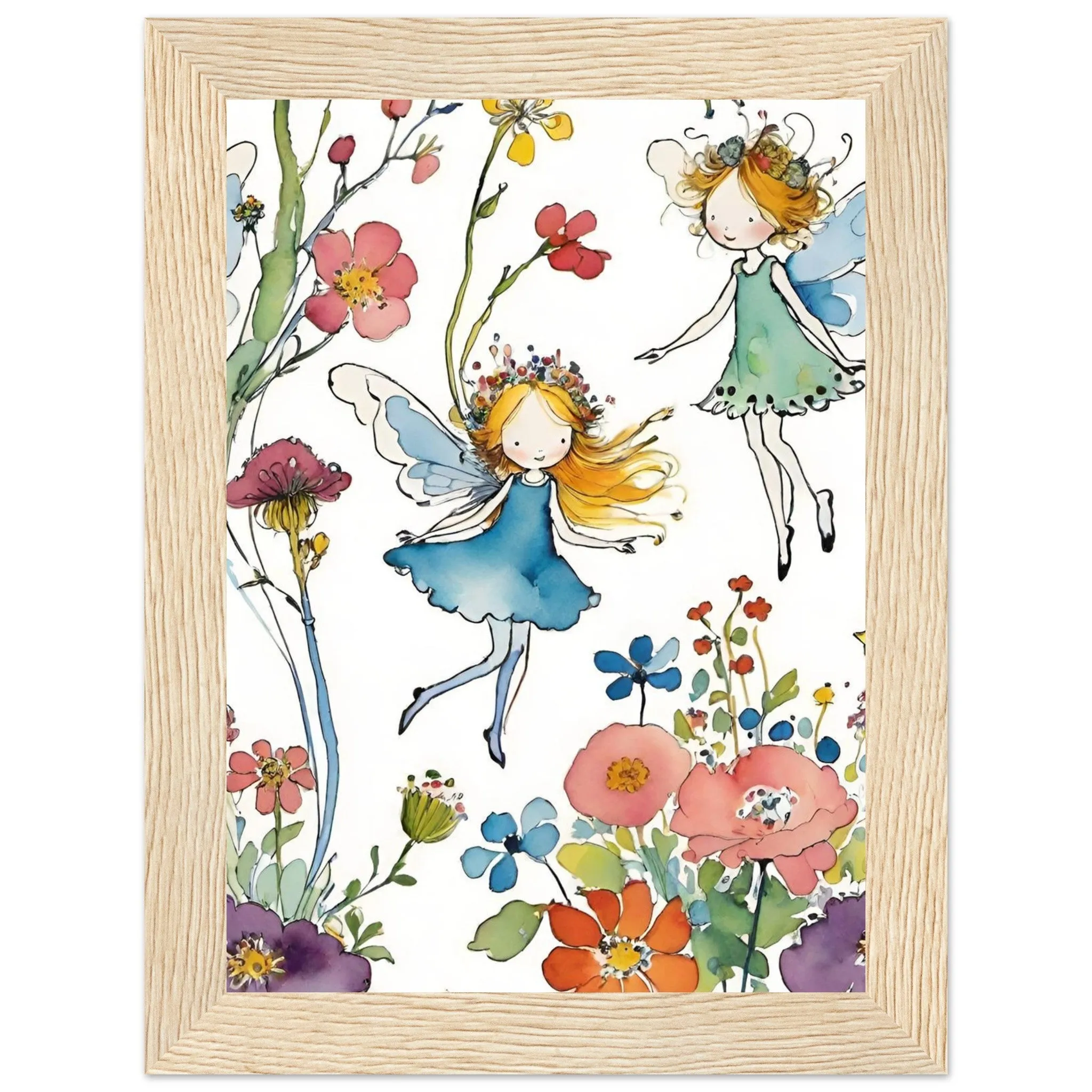 Vampire Art Fairy Garden Classic Semi-Glossy Paper Wooden Framed Poster - Flying Fairies