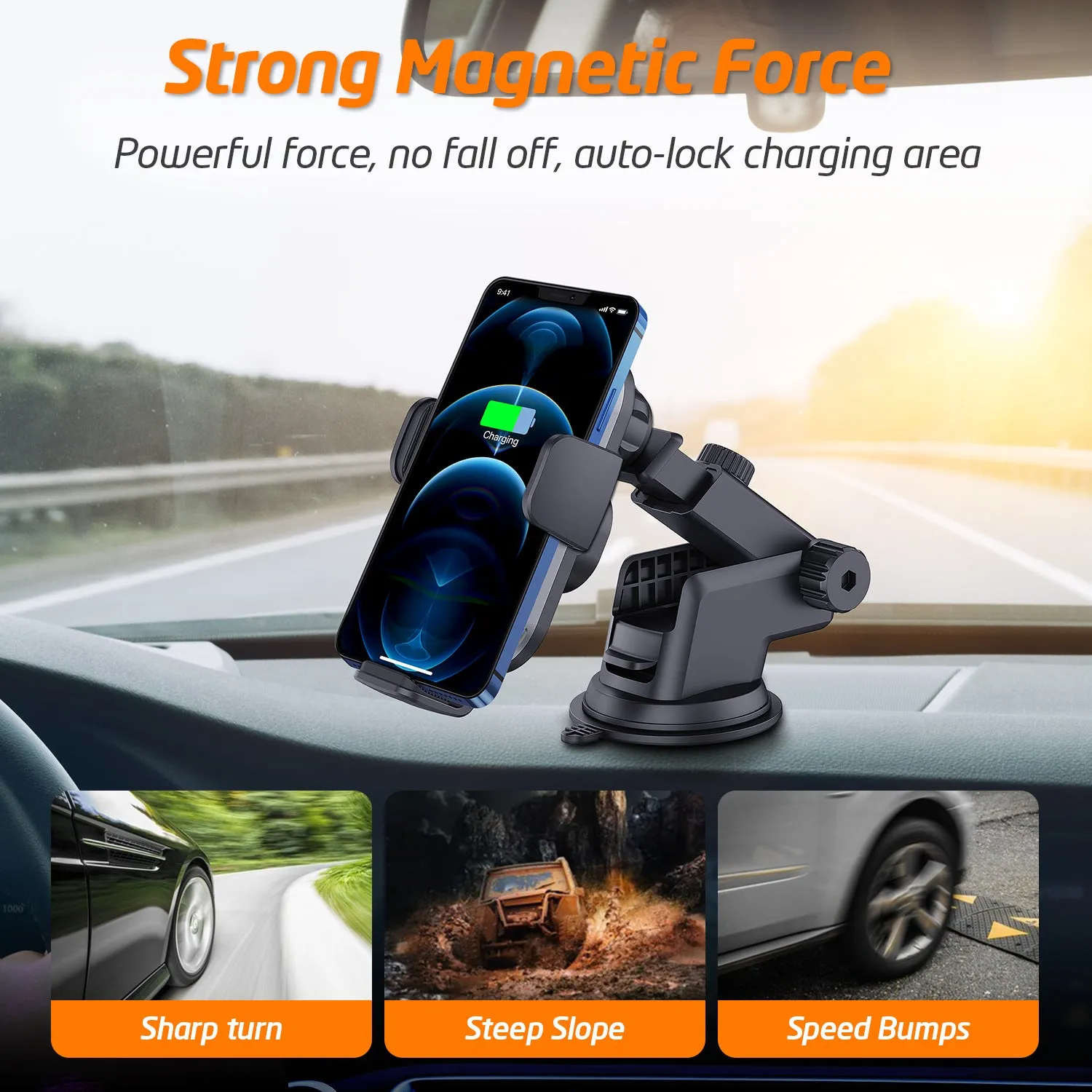 WixGear Auto-Clamping Phone Holder for Car, With Fast 10W Qi Wireless Car Charging